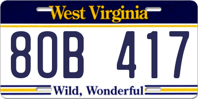 WV license plate 8OB417