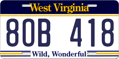 WV license plate 8OB418