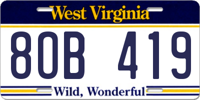 WV license plate 8OB419