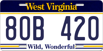 WV license plate 8OB420