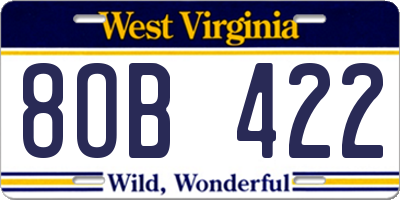 WV license plate 8OB422