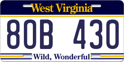 WV license plate 8OB430