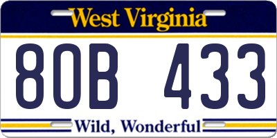 WV license plate 8OB433