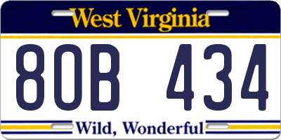 WV license plate 8OB434