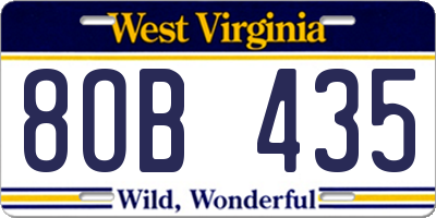 WV license plate 8OB435
