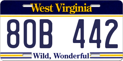 WV license plate 8OB442