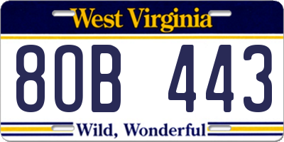 WV license plate 8OB443