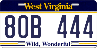 WV license plate 8OB444
