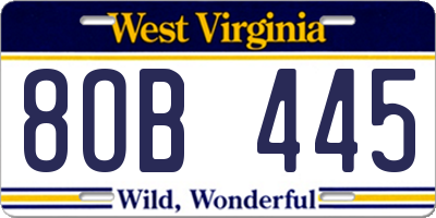 WV license plate 8OB445