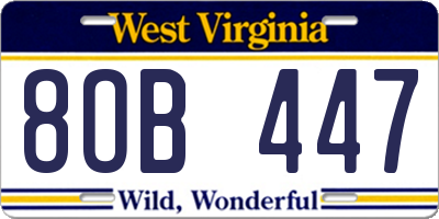 WV license plate 8OB447