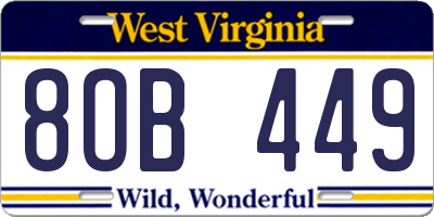 WV license plate 8OB449
