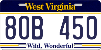 WV license plate 8OB450