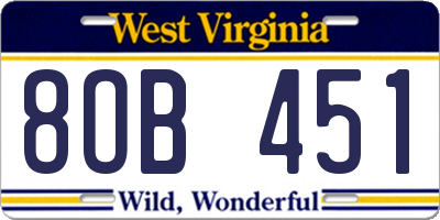 WV license plate 8OB451