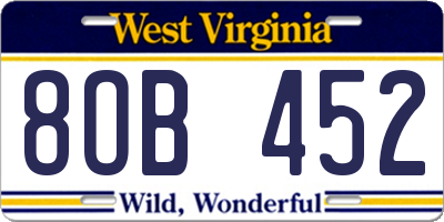 WV license plate 8OB452