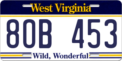 WV license plate 8OB453