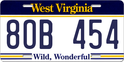 WV license plate 8OB454