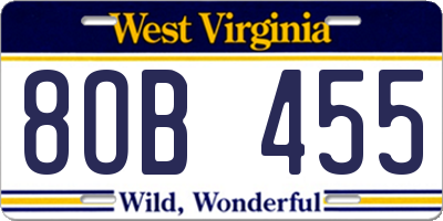 WV license plate 8OB455