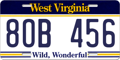 WV license plate 8OB456