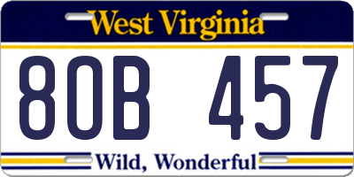 WV license plate 8OB457