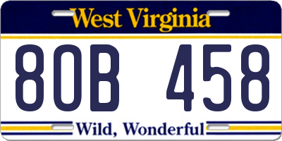 WV license plate 8OB458