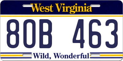 WV license plate 8OB463