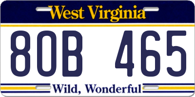 WV license plate 8OB465
