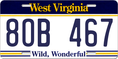 WV license plate 8OB467