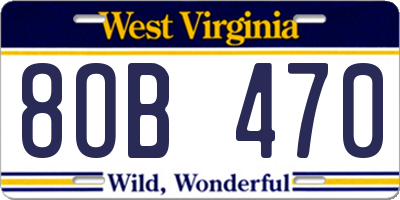 WV license plate 8OB470