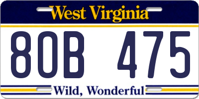 WV license plate 8OB475