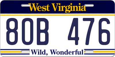 WV license plate 8OB476