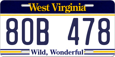 WV license plate 8OB478