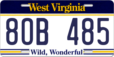 WV license plate 8OB485