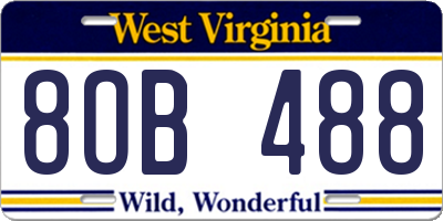 WV license plate 8OB488