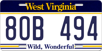 WV license plate 8OB494