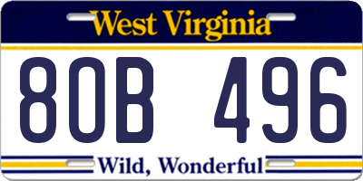 WV license plate 8OB496