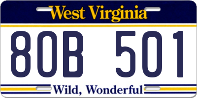 WV license plate 8OB501
