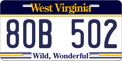 WV license plate 8OB502