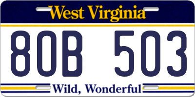 WV license plate 8OB503