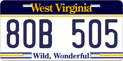 WV license plate 8OB505