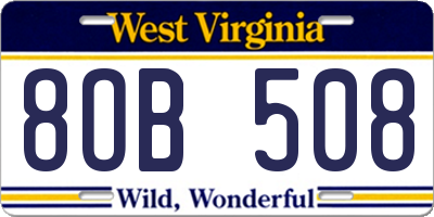 WV license plate 8OB508