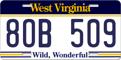 WV license plate 8OB509