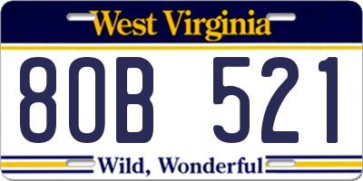 WV license plate 8OB521