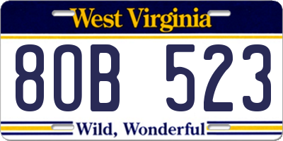 WV license plate 8OB523