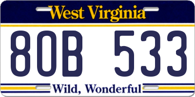 WV license plate 8OB533