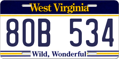 WV license plate 8OB534