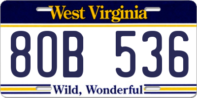 WV license plate 8OB536