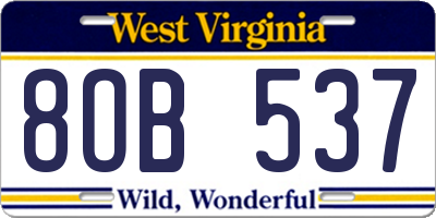 WV license plate 8OB537