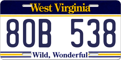 WV license plate 8OB538
