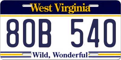 WV license plate 8OB540
