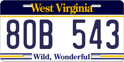 WV license plate 8OB543